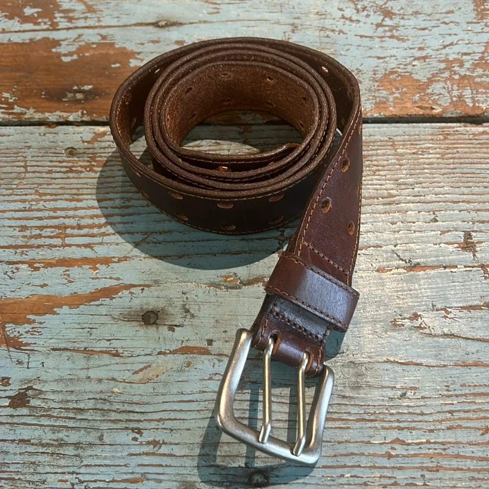 Brown Leather and Silver Buckle Large with dual notches